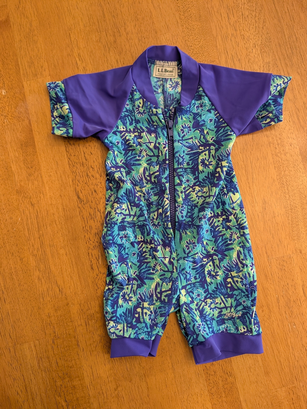 L.L. Bean Purple & Teal Short-Sleeve Baby One-Piece Rashguard